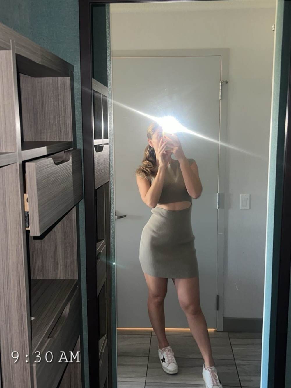 Aritzia Olive Green Cutout Ribbed Mini Dress